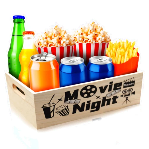 Yamahiko Movie Night Snack Tray with Handles, Reusable Movie Night Snack Trays Basket Box Organizer Supplies for Countertop Storage, Wooden Movie Theater Theme Snack Basket Tray(Wood Movie Night)