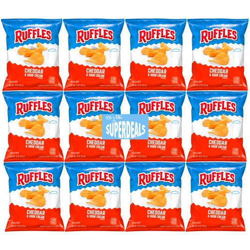 SUPERDEALS Ruffles Potato Chips, Cheddar Sour Cream, 1.5 Ounce Bag (Pack of 12) Value Pack Bundled by SUPERDEALS with Mystery Gift