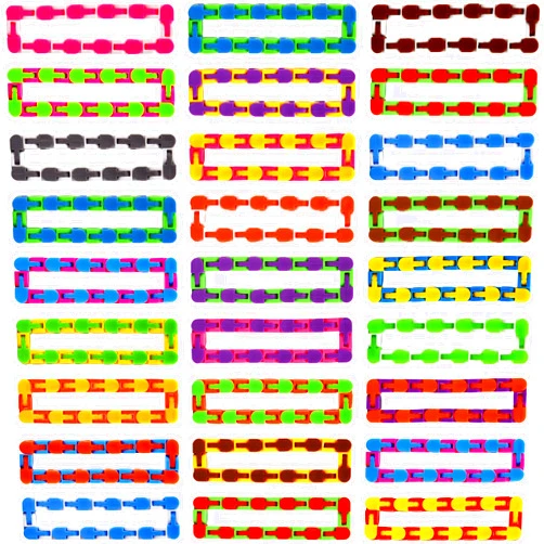 Neureyte 115 Pack 24 Links Wacky Tracks Snap and Click Fidget Toy, Snake for Party Favors, Plastic Chains Finger Sensory, Stress Relief for Kids