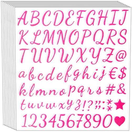 Waynoda 790 Pieces 10 Sheets Self Adhesive Glitter Alphabet Letter Stickers for Classroom Decor, Grad Cap Decoration, DIY Crafts Art Making, Business,Address Number (Pink,1 Inch)