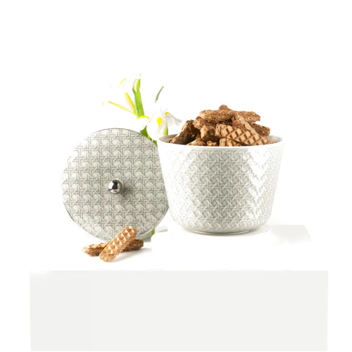 Otantik Home Otantik Decorative Porcelain Jar/Server with Lid - Cookies Jar – Chocolate Jar – Candy Jar – Savory Jar - Perfect for Gift ideas and Home Décor (Grey & Silver, L/7.0 Inch)