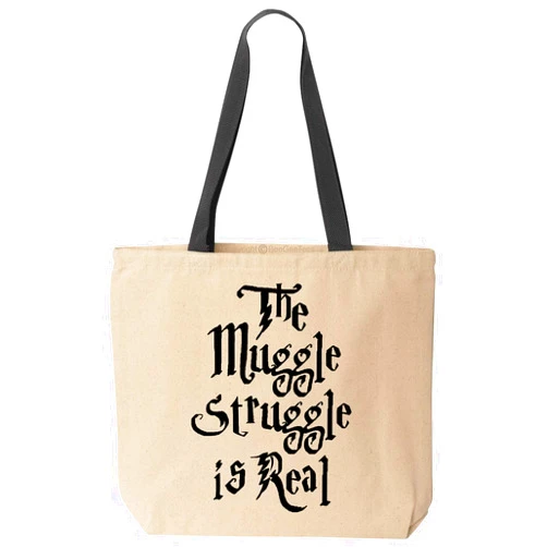 BeeGeeTees The Mug Strug Is Real Funny Wizard Reusable Canvas Tote Bag (Black Handle)
