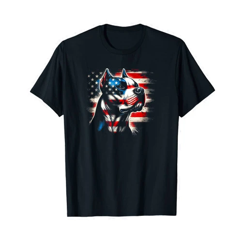 Pitbull Terrier Lovers Celebrating The 4th of July 4th Of July American Flag Patriotic Pitbull Terrier T-Shirt