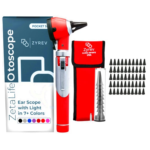 Zyrev ZetaLife Otoscope Set with 50 Extra Disposable Specula Tips, Red