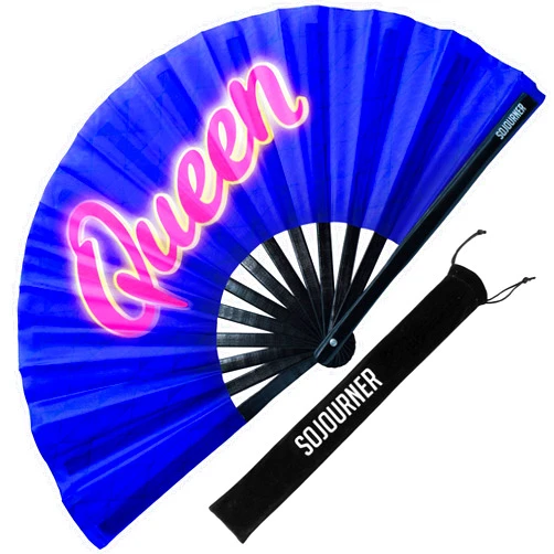 SoJourner Bags Queen Rave Fan - Large Folding Clack Fan for Men and Women - Rave Accessories for EDM, Line Dancing, Cosplay, Concerts and More