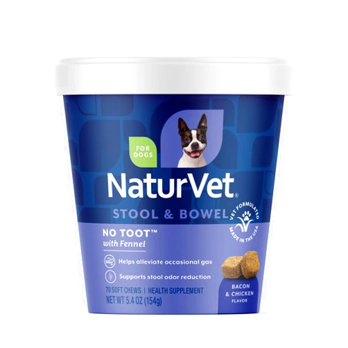 NaturVet – No Toot Gas Aid For Dogs Plus Fennel – 70 Soft Chews | Alleviates Intestinal Gas | Helps Reduce Stool & Urine Odors | 30 Day Supply