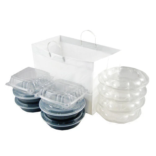 ZT Packaging Take-Out Bags - 14 x 10 x 14.75 x 10; 200Pcs White Heavy Duty Bag Clip Loop Handles and Cardboard Bottom for 5