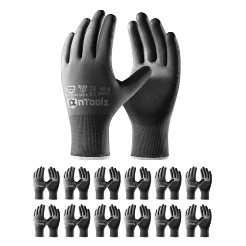 AnTools 12 Pairs Skin-Friendly PU-coated Work Gloves, Seamless Knit, Lightweight, Flexible, General-Duty Work Gloves for Men and Women, Grey, X-Large