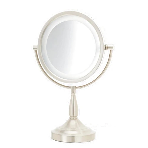 JERDON Lighted Tabletop Makeup Mirror - Halo Lighted Makeup Mirror with 1X and 7X Magnification in Nickel Finish - 8.5-Inch Diameter Vanity Mirror - Model LT856N