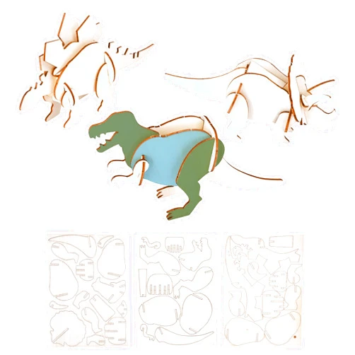 Neliblu Wooden Dinosaur Kit Set of 3 - Colorable Assembly Toy for Kids - 3D Dinosaur Puzzle - Gift for Dinosaur Lovers Ages 5 and Up - 3mm Thick Wood - Creative and Educational Play for Kids