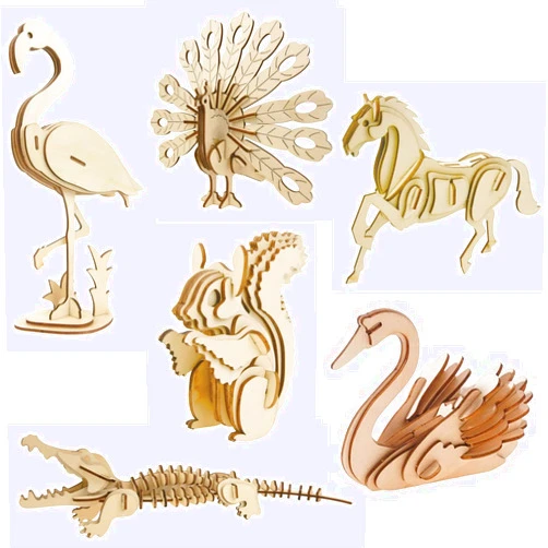 I-CHONY 3D Wooden Wild Animal Puzzle - 6 Piece Set Wood Wild Animals Skeleton Assembly Model Kits - Wooden Crafts DIY Brain Teaser Puzzle - STEM 3D Puzzle Gifts for Adults & Teens