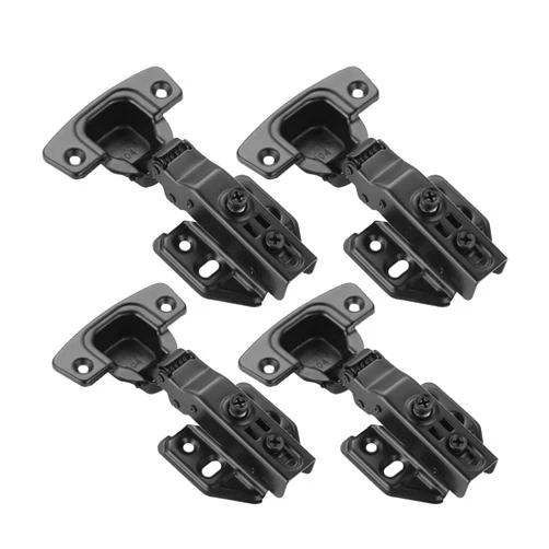 JQK Cabinet Hinges Black, 100 Degree Soft Closing Full Overlay Door Hinge for Frameless Cabinets, Stainless Steel Matte Black Finish, 4 Pack, CH100-PB-P4