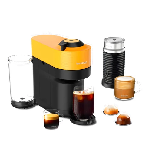 Nespresso Vertuo Pop+ by De'Longhi with Aeroccino, Mango Yellow