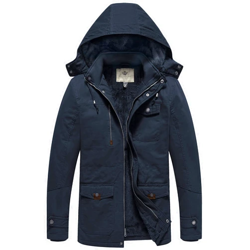 WenVen Men's Winter Thicken Cotton Parka Jacket Warm Coat with Removable Hood