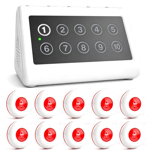 CallToU Wireless Calling System Caregiver Pager Call Button System with 10 Waterproof Call Buttons and 1 Number Receiver for Clinic Nurses Station Restaurant Nursing Home