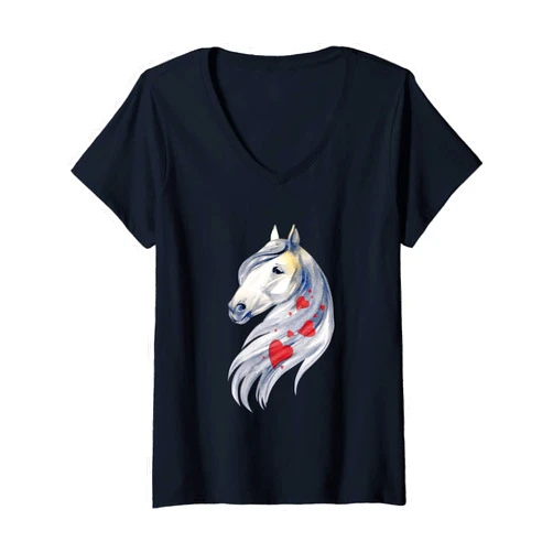 Pferde Shirt Mädchen Reiten Damen Bekleidung Womens Women's Horse Shirt for Riders and Horses Girls Riding V-Neck T-Shirt