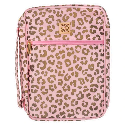 Mary Square Pink Gold Tone Leopard 10.5 x 8 Canvas Zippered Bible Cover