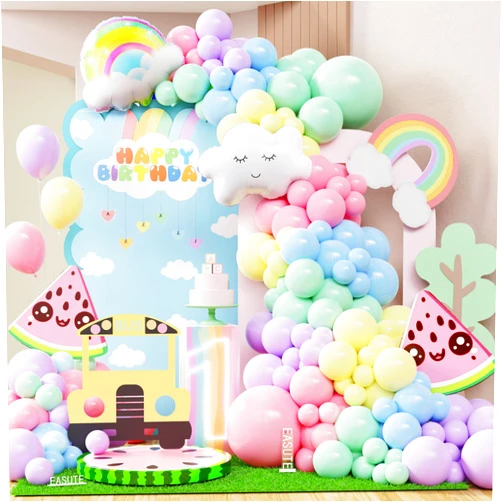 EASUTE 135pcs Pastel Balloon Garland Arch Kit Cloud Watermelon Foil Balloons Colorful Rainbow balloons for Birthday Baby shower Wedding Summer Party Decoration