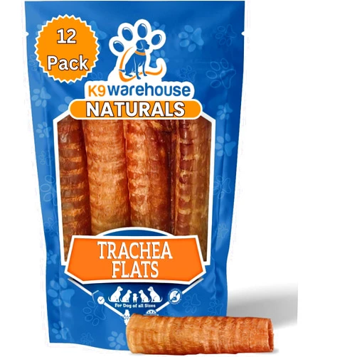 K9warehouse® - 6 Inch Beef Trachea Dog Chews - 12 Count Trachea Flats for Dogs - Packed in USA - Trachea Dog Treats - All Natural Grass-Fed Beef Dog Chews - Rich in Glucosamine Chondroitin