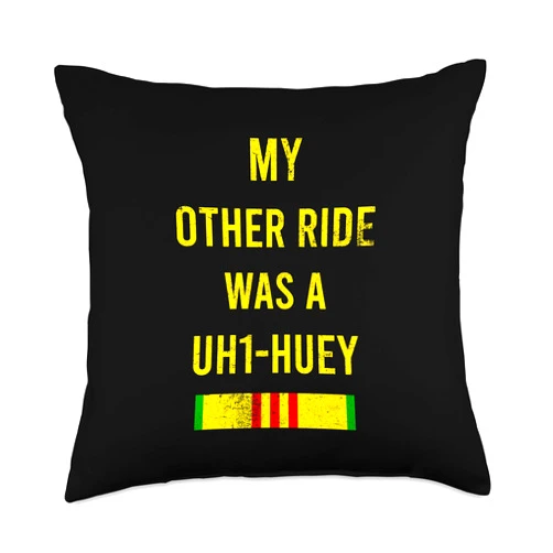 BoredKoalas Veteran Throw Pillow Gifts My Other Ride was A UH1-Huey Cool Veteran Soldier Gift Throw Pillow, 18x18, Multicolor