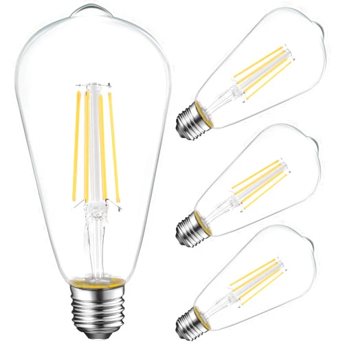 Energetic Lighting Energetic ST19 Vintage LED Edison Bulbs, 60 Watt Equivalent, ST64 LED Filament Bulbs, CRI 95+, Daylight 5000K, Non-Dimmable, E26 Standard Base, UL Listed, 4 Pack