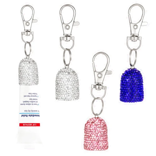 Veseek 3pcs Lip Balm Keychain Holder Bling Lip Gloss Key Chain Cap Portable Lipgloss Case