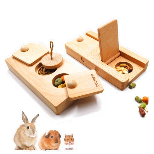 DOZZOPET Wooden Enrichment Foraging Toy for Small Pet,Interactive Hide Treats Puzzle Snuffle Game,Mental Stimulation Toy for Hamster,Guinea pig,Rabbit,Chinchilla