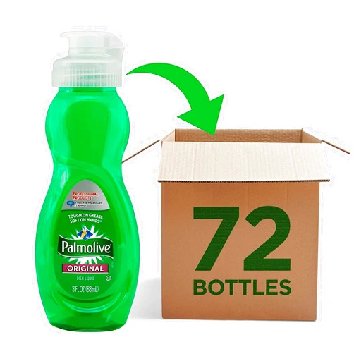 PALMOLIVE Dishwashing Liquid, Travel Dish Soap, Original Scent, Green, 3 Fluid Ounce Bottle (Case of 72) - Total of 216 Fluid Ounces - Dishwashing Liquid - Kitchen Soap & Cleaning Supplies