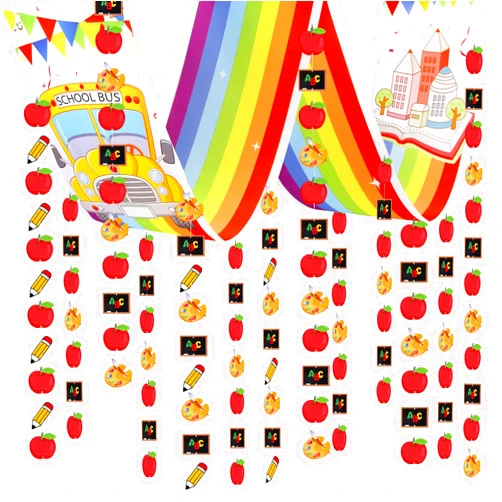 RGISHOP Back to School Decorations, 8.8ft Welcome Back to School Rainbow Ceiling Banner Educational Pencil Apple Garland Bunting for Kindergarten Primary School Classroom First Day of School Party
