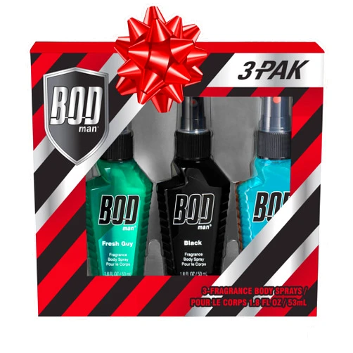BOD man Body Spray Holiday Gift Set for Him - 3 Piece Variety Sampler (Black, Fresh Guy, Blue Surf)