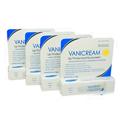 Vanicream 4 PACK VALUE SET - Vanicream Lip Protectant Tube 0.35 ounces (10g) each tube - SPF 30 UVA - UVB Water Resistant Sunblock Lip Care Cream For Dry Lips Dermatologist Recommended Lip Care