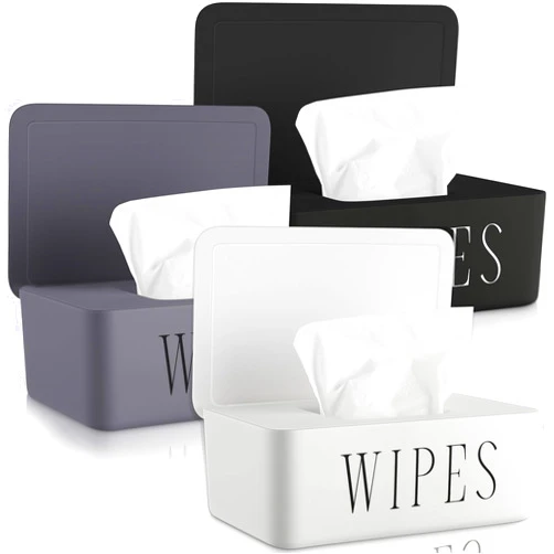 Singhoow 3 Pack Baby Wipes Dispenser Refillable Wipe Holder with Lid Toilet Container for Bathroom Tissue Paper Storage Box for Home Office Cars(Small,Black, White, Gray)