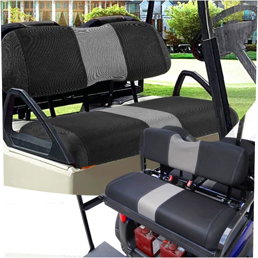 SAMXOMAP Golf Cart Seat Covers Fit EZGO TXT/Club Car DS/Club Car Precedent/Yamaha Drive/Aftermarket Common Rear Seat Kit, Washable Breathable Air Mesh Cloth Adjustable Seat Cover, Black and Gray
