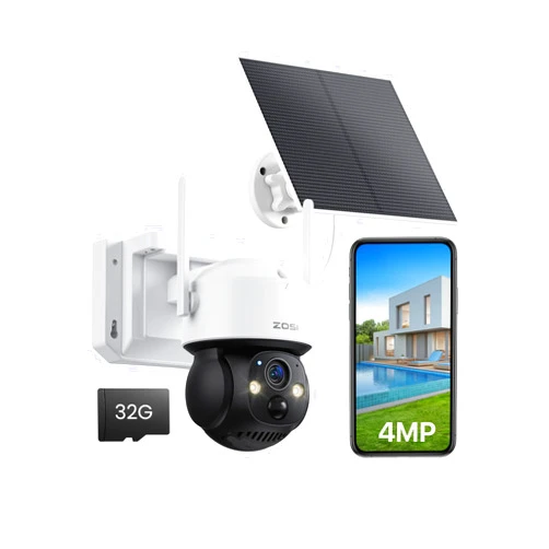 ZOSI C291 4MP Solar Security Cameras Wireless Outdoor, 360° Pan Tilt Battery Cameras for Home Security, 2.5K Color Night Vision, PIR Human Detection, Auto-Tracking, 2.4 GHz WiFi, 32GB Memory Card