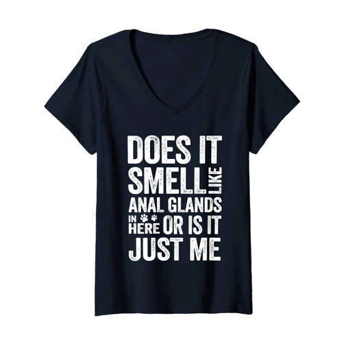 Distressed Vet Tech Life Costume Apparel Womens Does It Smell Like Anal Glands Funny Vet Tech Distressed V-Neck T-Shirt