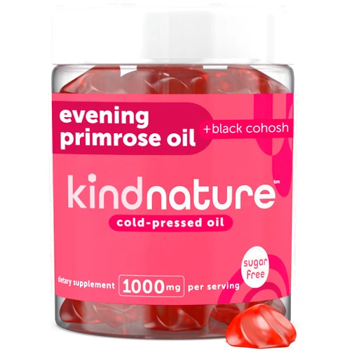 Kindnature Kind Nature Evening Primrose Oil Gummies - Natural PMS Support Supplement for Women - 1000mg per Serving - with Black Cohosh Extract