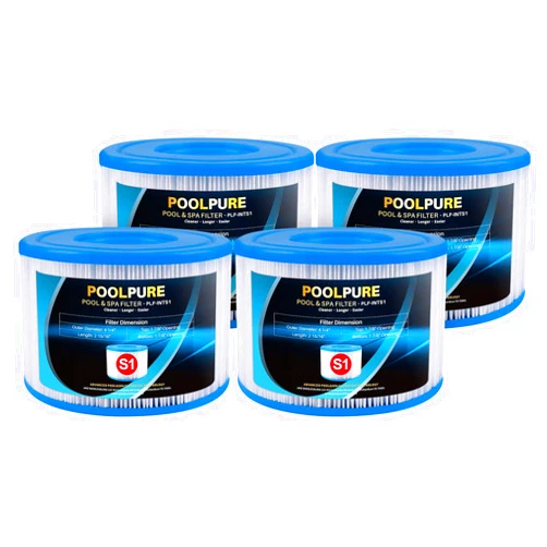 POOLPURE Hot Tub Filter, 29001E, Type S1 PureSpa Filter, 11692 Spa Filter, Easy Set Pool Cartridges Replacements for Various PureSpa Swimming Pool Pump, 4.2 x 2.8 Inches, 4 Pack