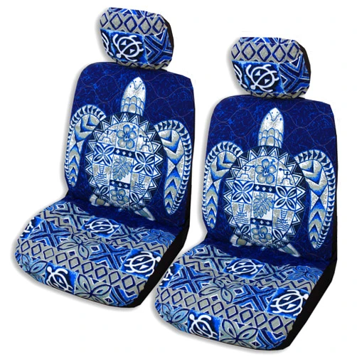 Winnie Fashion 2 Hawaiian Car Seat Covers w/Headrest Covers Big Sea Turtle (Honu) Navy, Regular No Customization