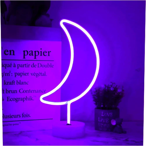 Vicila LED Moon Neon Signs Halloween Decor, Purple Crescent Night Lights USB Battery Operated Moon Lamp for Birthday Party, Wedding, Christmas Decorations-Moon with Holder Base(Purple)
