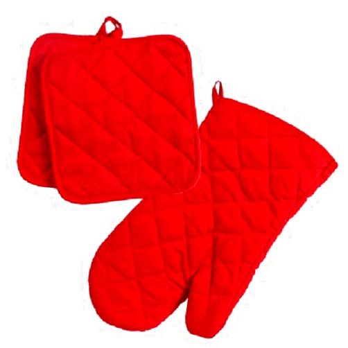 Home Collection Red 3pc Set Oven Mitt & Potholders