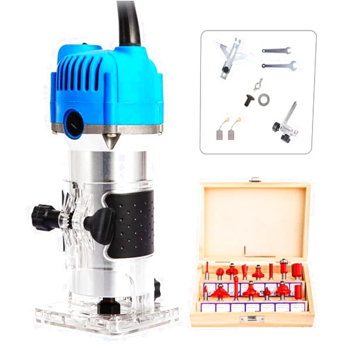 ENTROY Wood Router,110V 800W Compact Wood Palm Router,Router Tool Wood Trimmer Router,Laminate Milling Engraving Hand Machine Joiner for Woodworking Carving Trimming with 15 Pcs 1/4