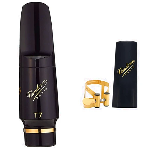 Vandoren SM823E T7 V16 Ebonite Tenor Saxophone Mouthpiece and Vandoren LC58AP M/O Ligature and Plastic Cap