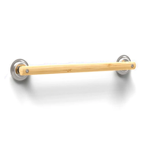 AquaChase Natural Bamboo Grab Bar for Bathroom & Toilet, ADA Compliant Balance Assist Handrail for Handicap and Seniors, 18in Brushed Nickel