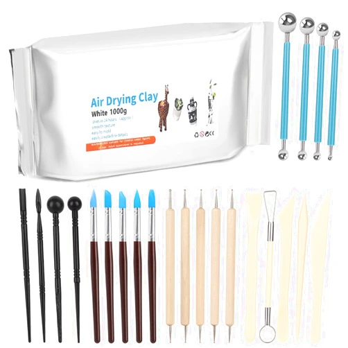 Katech Air-Dry Clay Kit for Adults-Pottery Clay 2.2LBs with 23 Pcs Ceramics Clay Sculpting Tool Set-All-Purpose Modeling Clay-No Cracking Air Clay-Ideal for Beginners and Professionals (White)