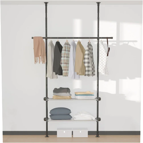 BsBsBest Clothes Rack, Adjustable Free Standing Closet Organizers and Storage for Hanging Clothes Floor to Ceiling for Bedroom Laundry Room, Black