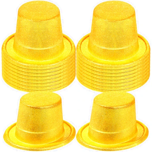 Hillban 50 Pack Glitter Top Hats Bulk Happy New Year Plastic Shiny Magician Top Hat for Kids Adults Costume Party