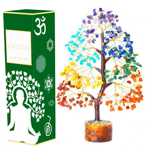 Crocon Seven Chakra Crystal Tree of Life for Positive Energy Feng Shui Money Tree Bonsai Gem Stone Home Decor Thoughtful Birthday Gifts for Women Mother Sister Housewarming Gift New Home Present