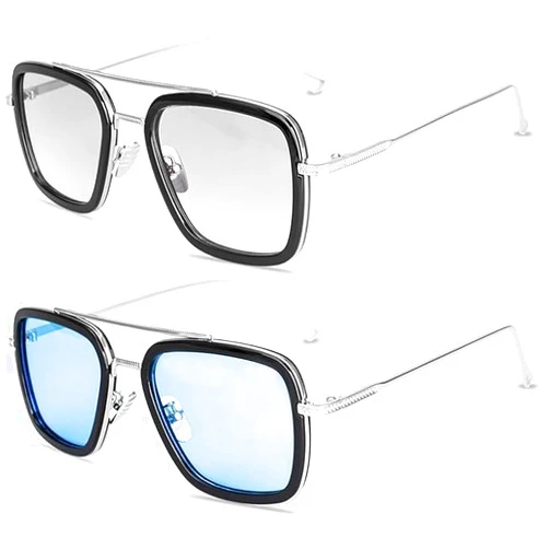Ccoolhommy Tony Stark Sunglasses Retro Aviator Sunglasses Square Metal Frame Sunglasses (Tony Stark Color AND Spiderman Color)
