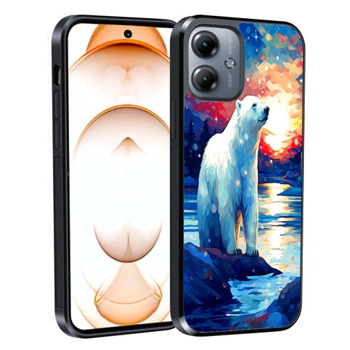 SANTUO Phone Case Compatiable with Moto G04 G32 G50 E5 E7 E13 E20 E30 X30 X40 ONE ONE PRO G G Play G Pure Polar bear-BI1170, Black Textured Frame