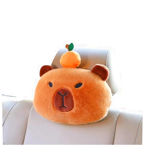 Ohsail 2PCS Seat Belt Cover Cute Plush Capybara Safety Seatbelt Shoulder Cover Car Seats Accessories (1*headrest)